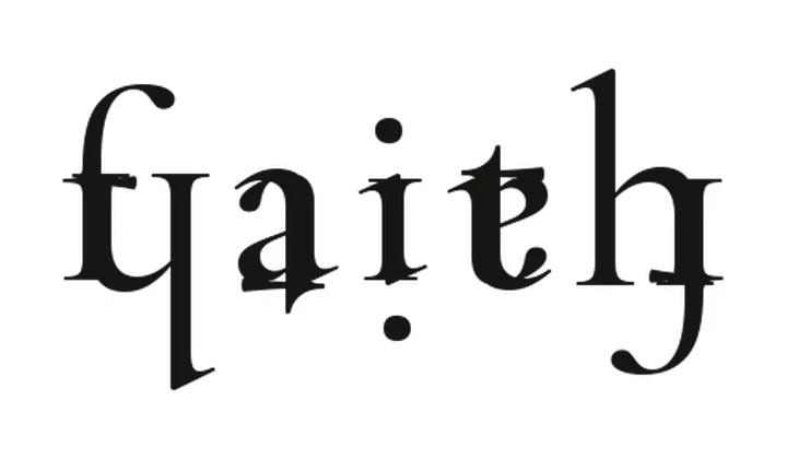 Rotational ambigram of the word faith, Fine Serif style