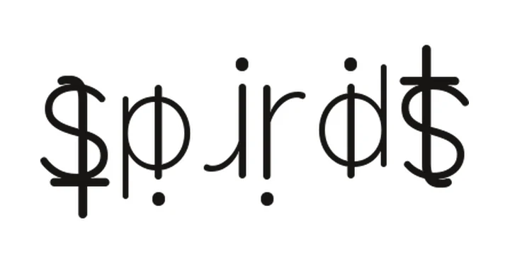 Rotational ambigram of the word spirit, Rounded style