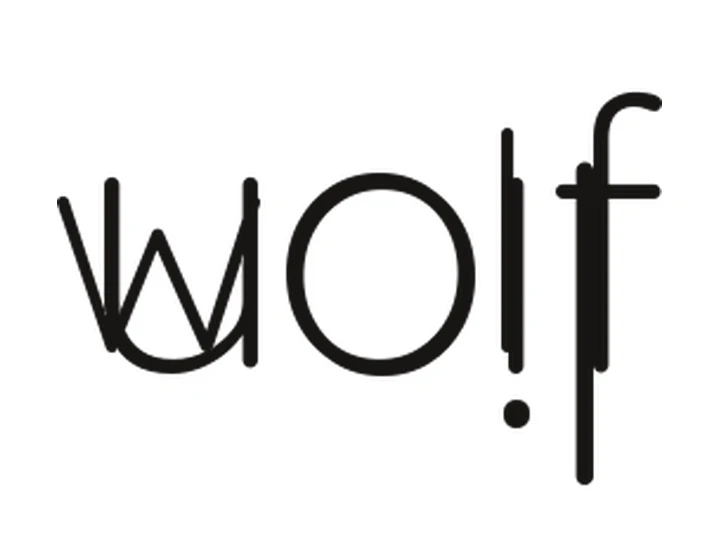 Ambigram that reads wolf upright and lion upside down, Rounded style